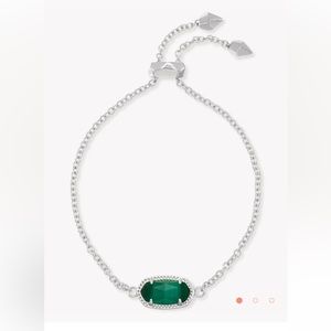 Kendra Scott Elaina Silver Adjustable Bracelet Emerald Cats Eye